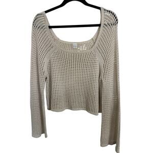 Old Navy Open Stitch Cropped Boucle Sweater Size Large Sheer Boho Fairy Indie
